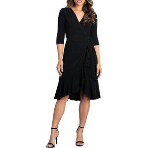 Kiyonna Plus Size Whimsy Ruffled Midi Wrap‎ Dress with Sleeves 2X
